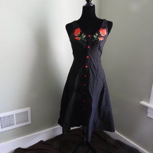 Black A- Line Dress with Roses